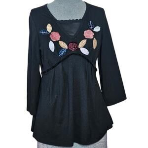 Black Velvet Floral Embellished Tee Size Small